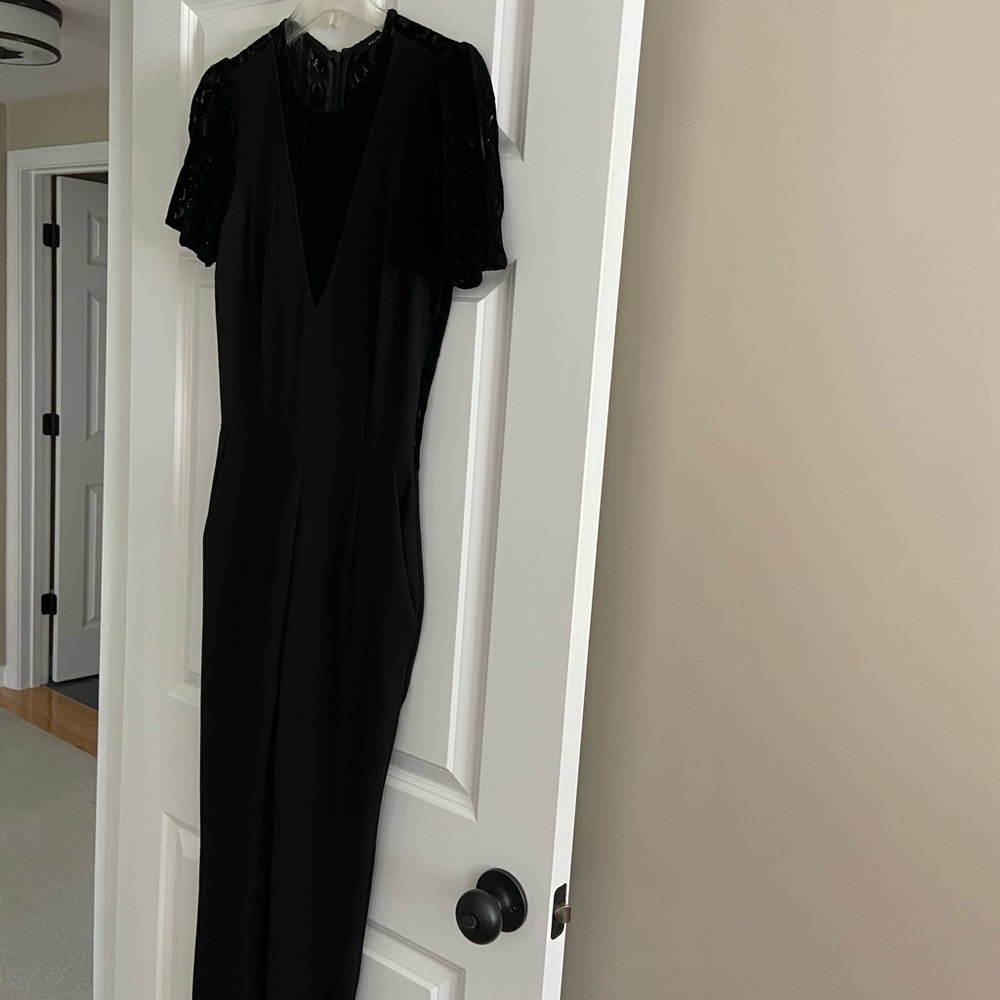 Walter Baker Black Lace-Sleeve Long Jumpsuit